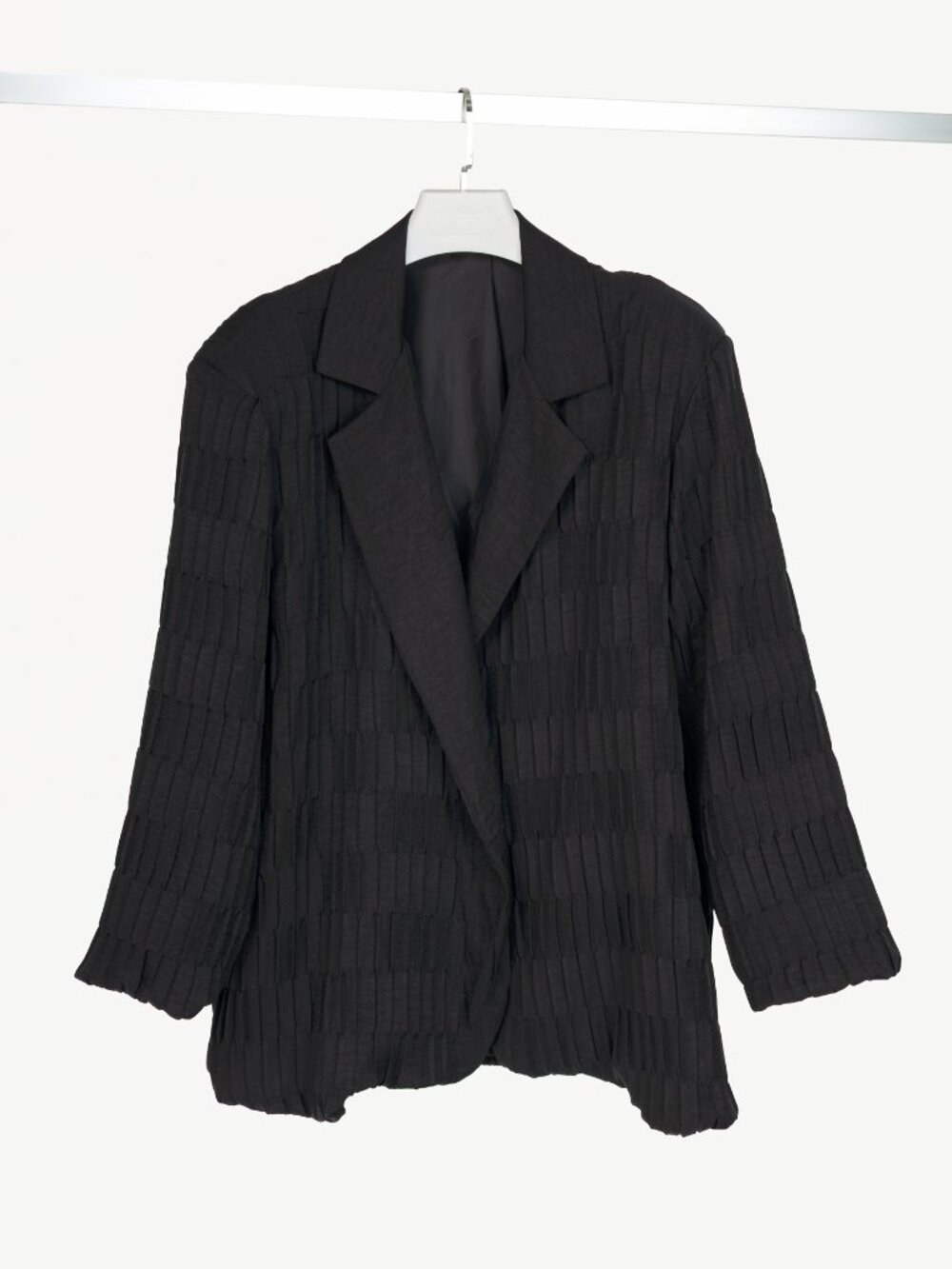 Italian Black Pleated-Twill Open-Front Blazer